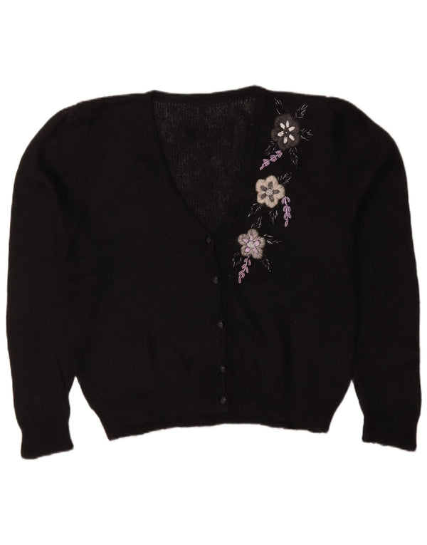 Vintage Damen Cardigan Pullover UK 18 XL Schwarz geblümt