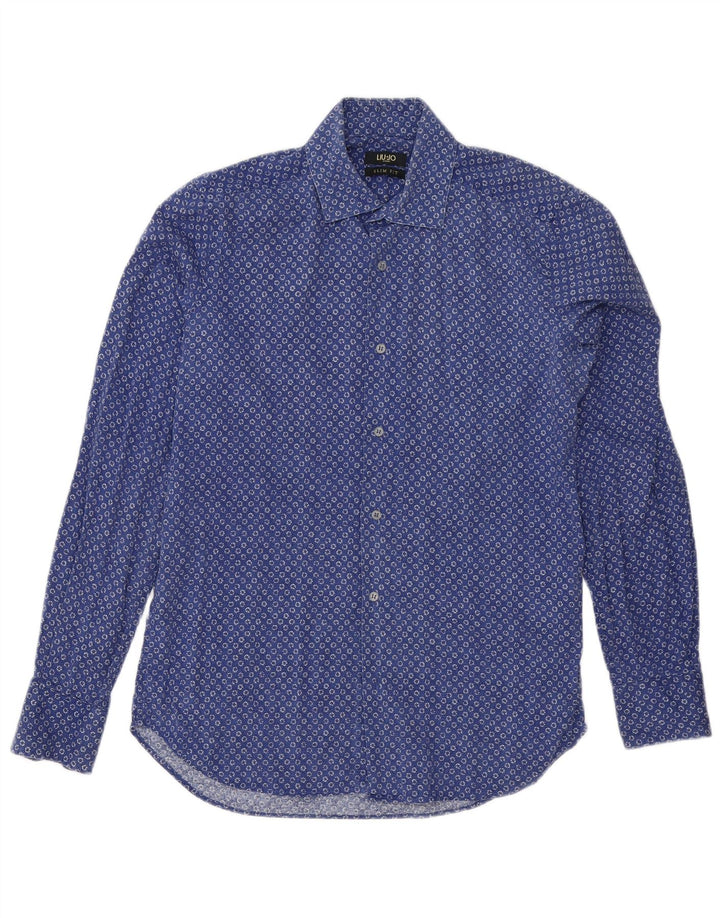 Liu Jo Slim-Fit-Hemd für Herren aus mittelblau gepunkteter Baumwolle