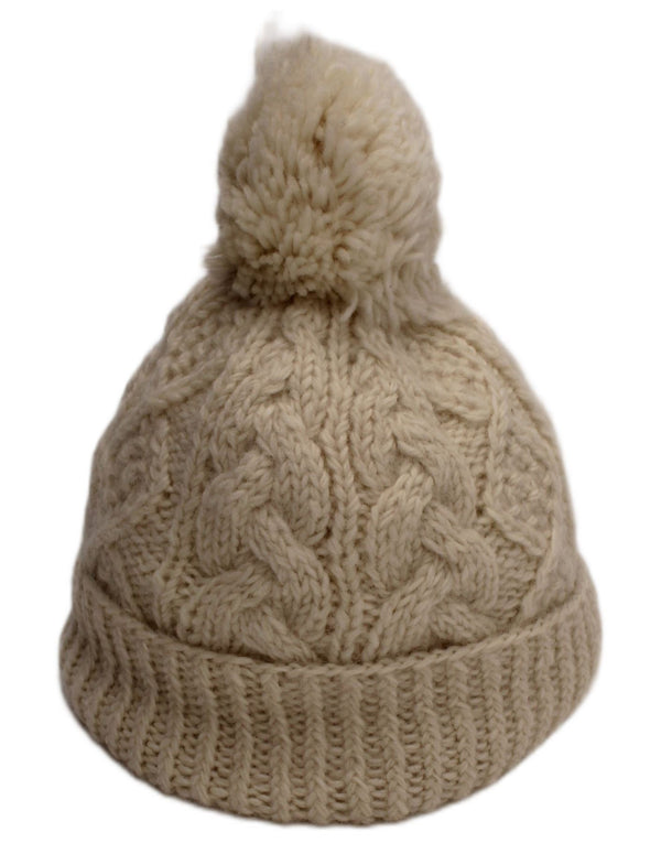 Aran Sweater Market Damen-Strickmütze mit Bommel, groß, aus weißer Wolle
