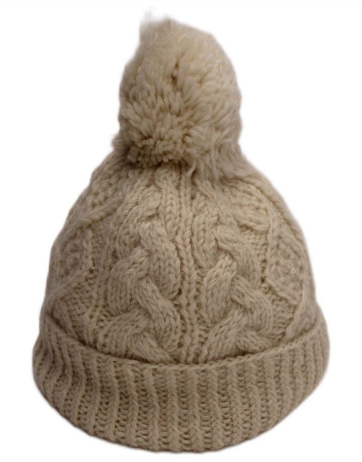 Aran Sweater Market Damen-Strickmütze mit Bommel, groß, aus weißer Wolle