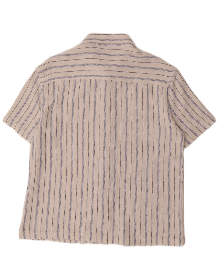 ZARA Mens Short Sleeve Shirt XL White Striped Cotton