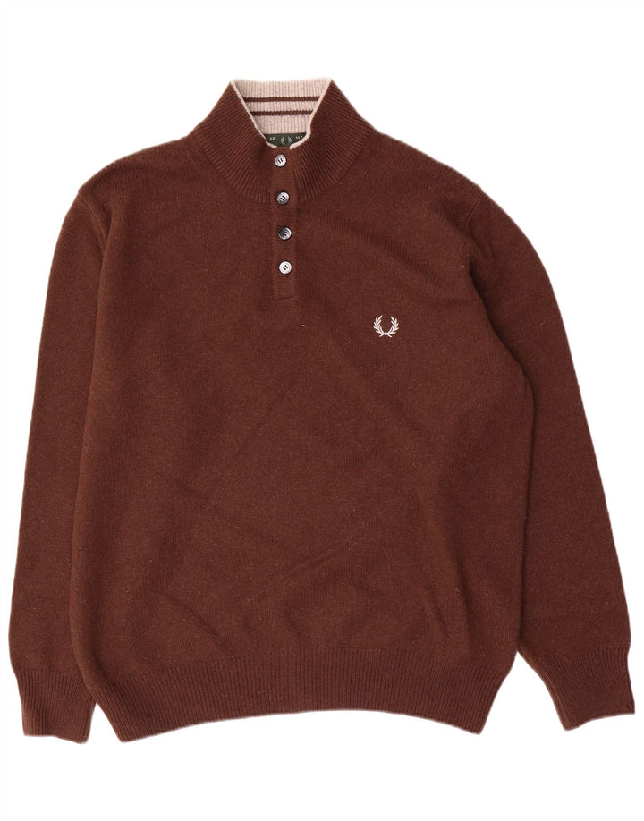 Fred Perry Herren-Pullover mit Knopfkragen, große braune Wolle