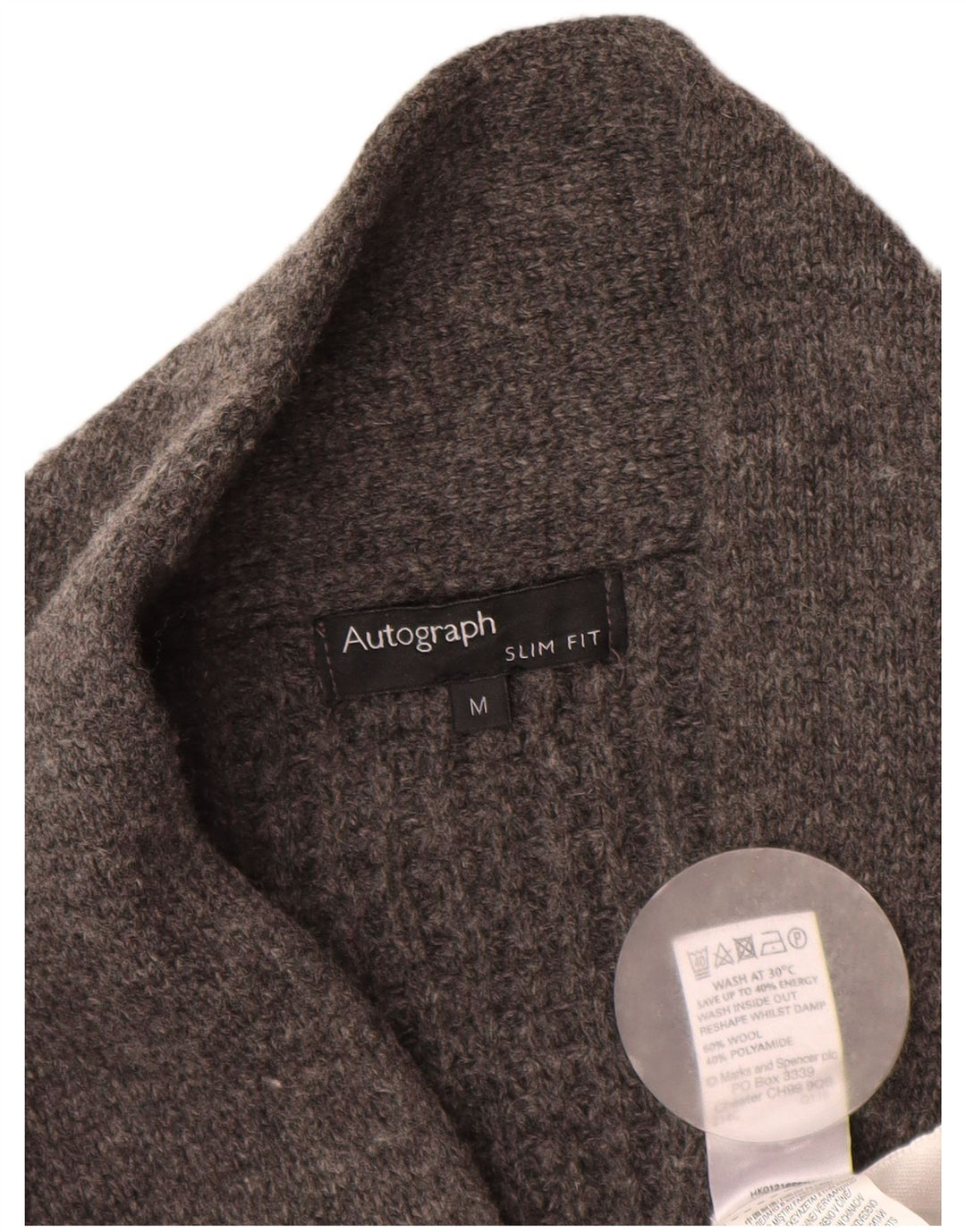 Marks & Spencer Herren Autograph Slim Fit Cardigan Pullover mittelgraue Wolle
