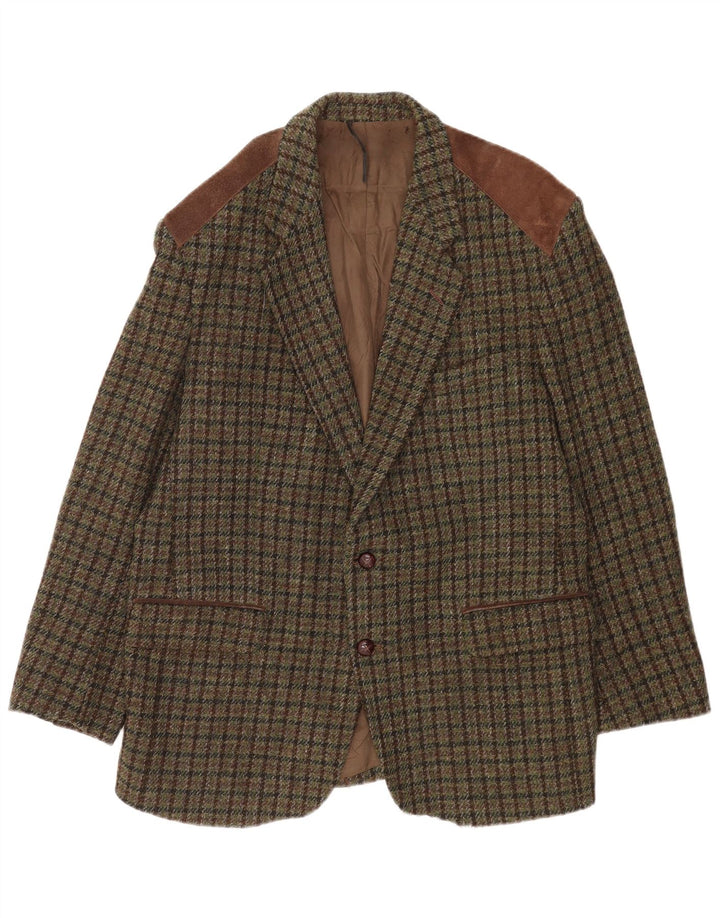 Harris Tweed Herren-Blazer mit 2 Knöpfen, UK 38, Mittelgrün mit Hahnentrittmuster