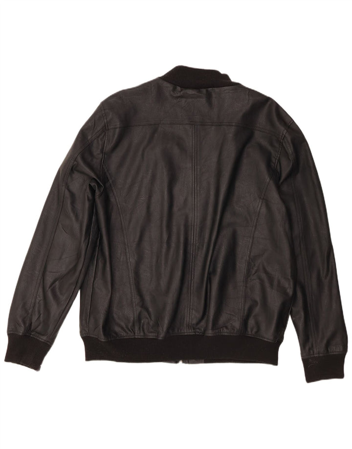 Identische Herren-Motorstyle-Bomberjacke aus Kunstleder, UK 42, XL, schwarzes Polyester