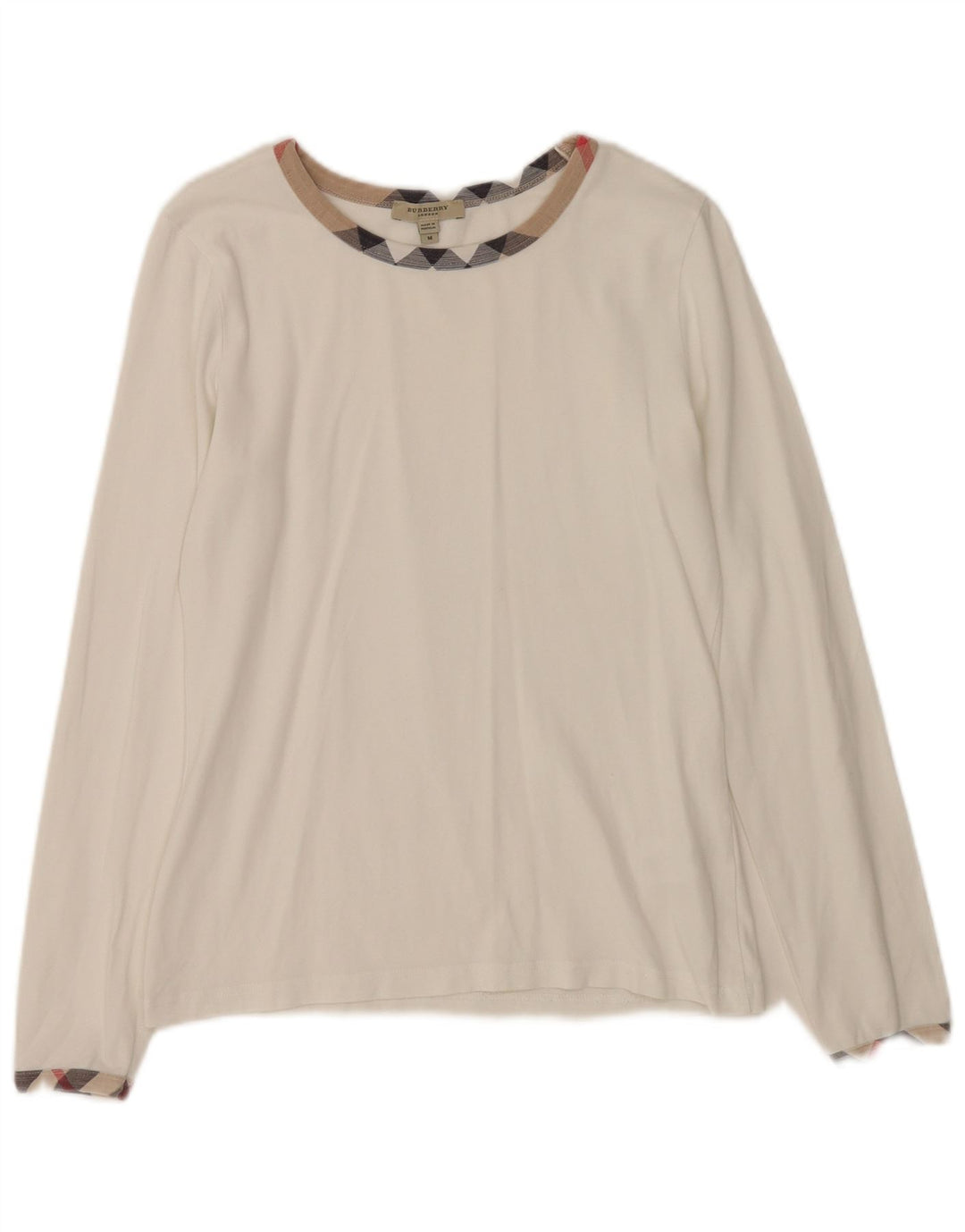 Burberry Damen Top Langarm UK 12 Mittelweiße Baumwolle