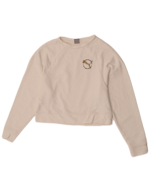Puma Damen Crop Sweatshirt Pullover UK 6 XS Weiße Baumwolle