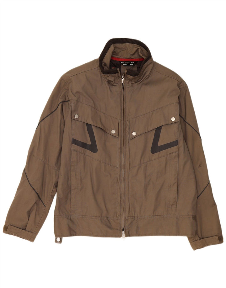 Volvo Herren-Bomberjacke mit Grafik, UK 38, mittelgraue Colourblock-Baumwolle