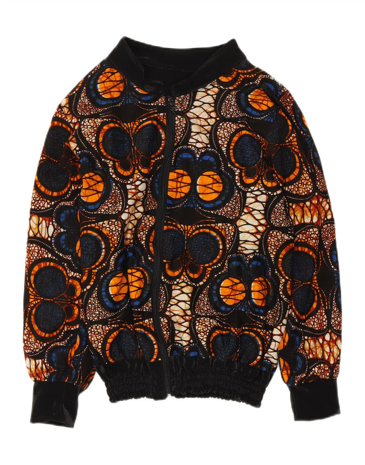 VINTAGE Damen Bomberjacke mit abstraktem Muster UK 14 Medium Mehrfarbig