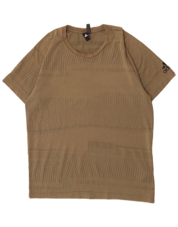Adidas Herren T-Shirt Top Large Khaki Gestreifte Baumwolle