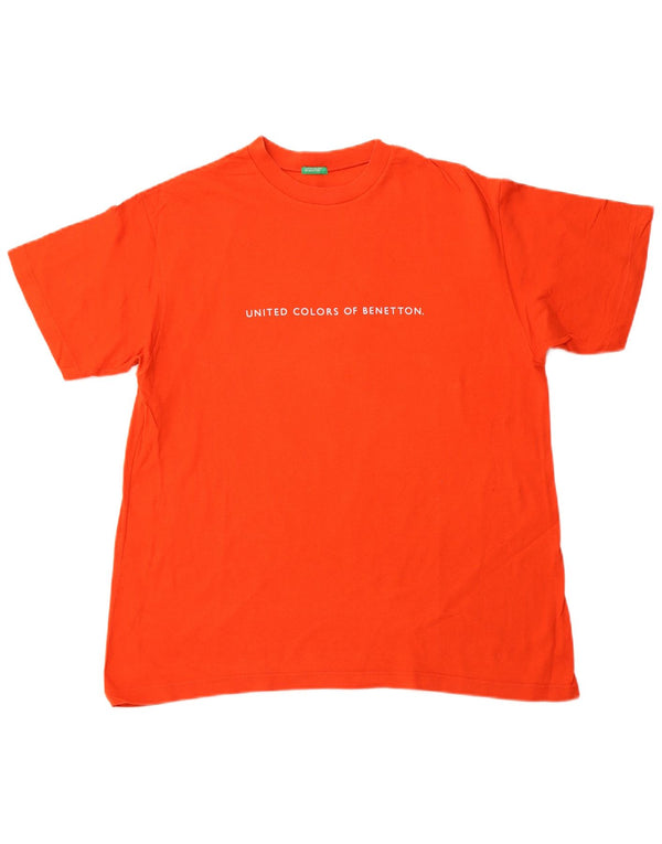 BENETTON Damen Grafik-T-Shirt-Oberteil UK 16 Large Orange Baumwolle