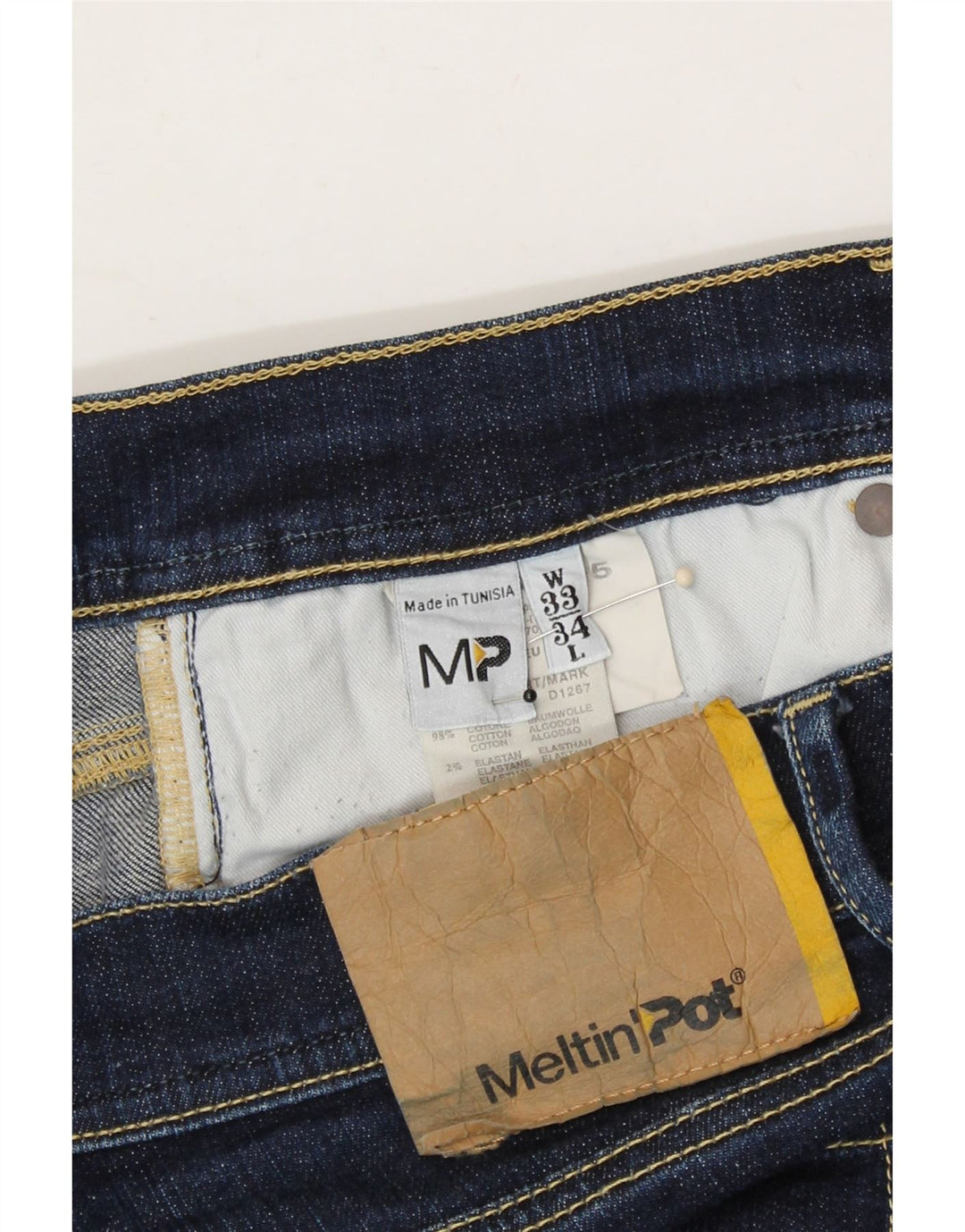 MELTIN' POT Mens Slim Jeans W33 L31 Navy Blue Cotton Vintage Meltin' Pot and Second-Hand Meltin' Pot from Messina Hembry 