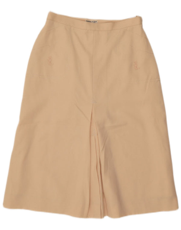 Vintage Damen A-Linienrock mit hoher Taille IT 44 Medium W26 Beige Viskose