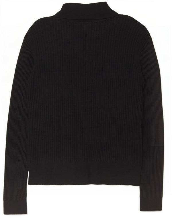 Zara Damen Langarm-Poloshirt UK 14 Mittelschwarze Viskose