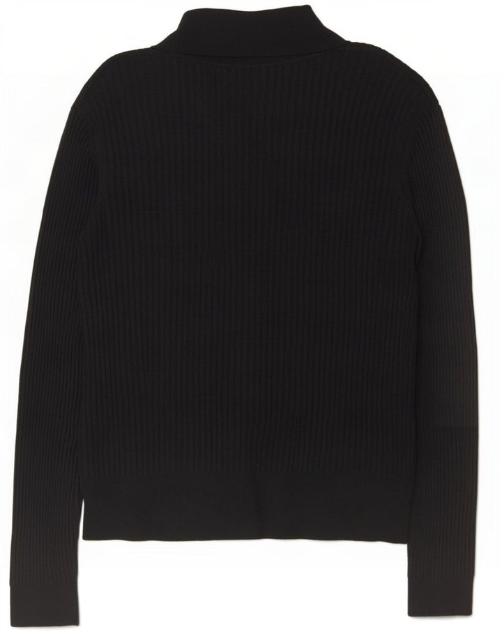 Zara Damen Langarm-Poloshirt UK 14 Mittelschwarze Viskose