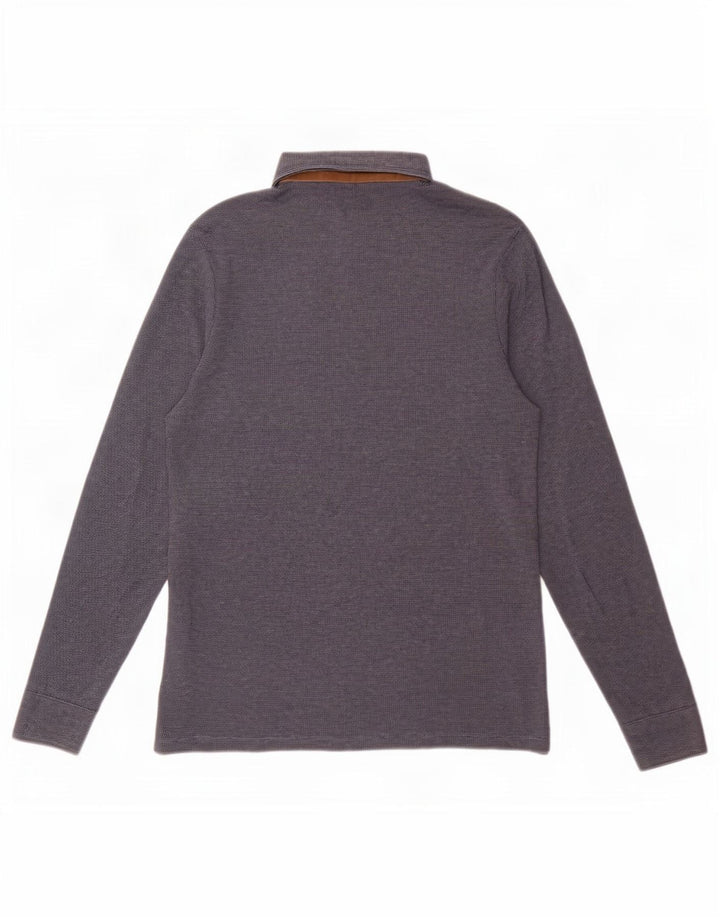 Massimo Dutti Herren-Langarm-Poloshirt in mittlerem Marineblau