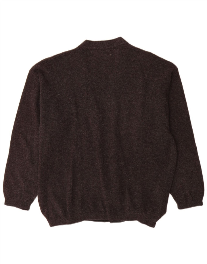 Benetton Herren-Strickjacke aus mittelgrau gefleckter Schurwolle