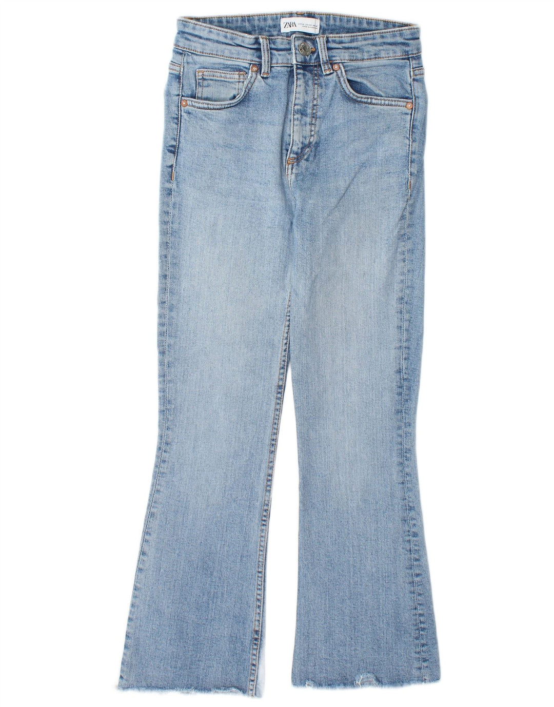 ZARA Damen Bootcut Jeans EU 36 XS W26 L25 Blaue Baumwolle