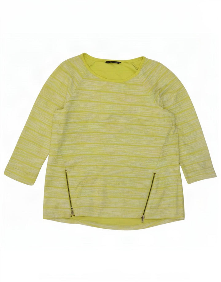 Marks & Spencer Damen-Top, 3/4-Ärmel, UK-Größe 14, Größe L, grün gestreift, Polyester