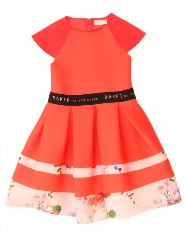 Ted Baker A-Linien-Kleid für Mädchen, 9–10 Jahre, rote Blumenmuster aus Polyester