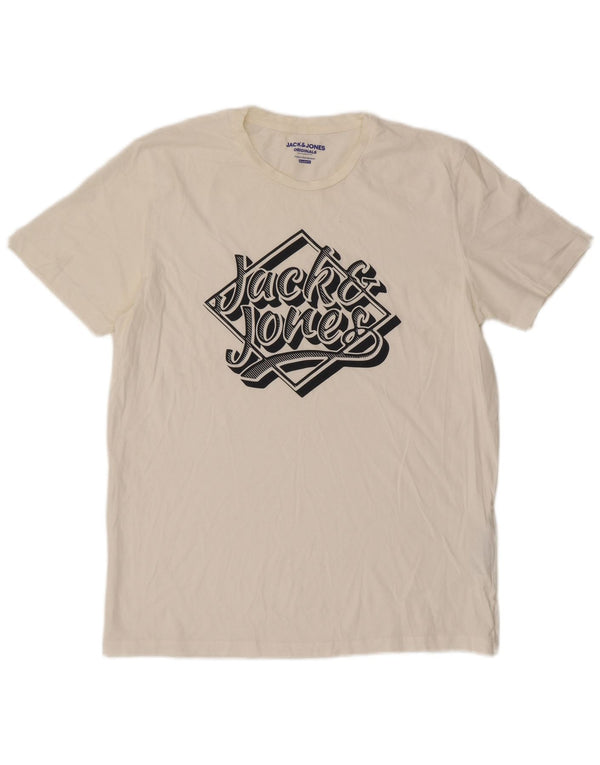 Jack & Jones Herren-T-Shirt mit normaler Passform, Grafik, XL, weiße Baumwolle