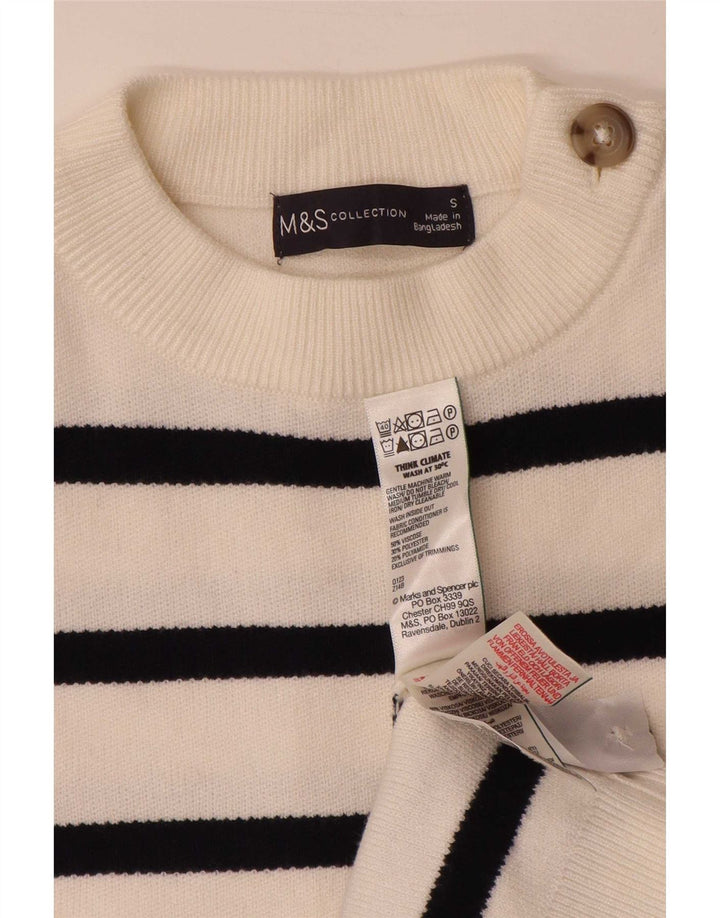 Marks & Spencer Damen-Pullover mit Rundhalsausschnitt, Gr. 10, Größe S, weiß gestreift