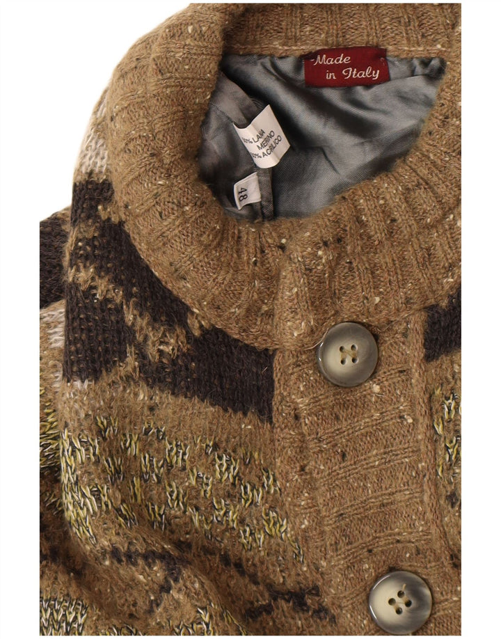 Vintage Herren Loose Fit Strick Bomberjacke IT 48 Mittelgrün Geometrisch
