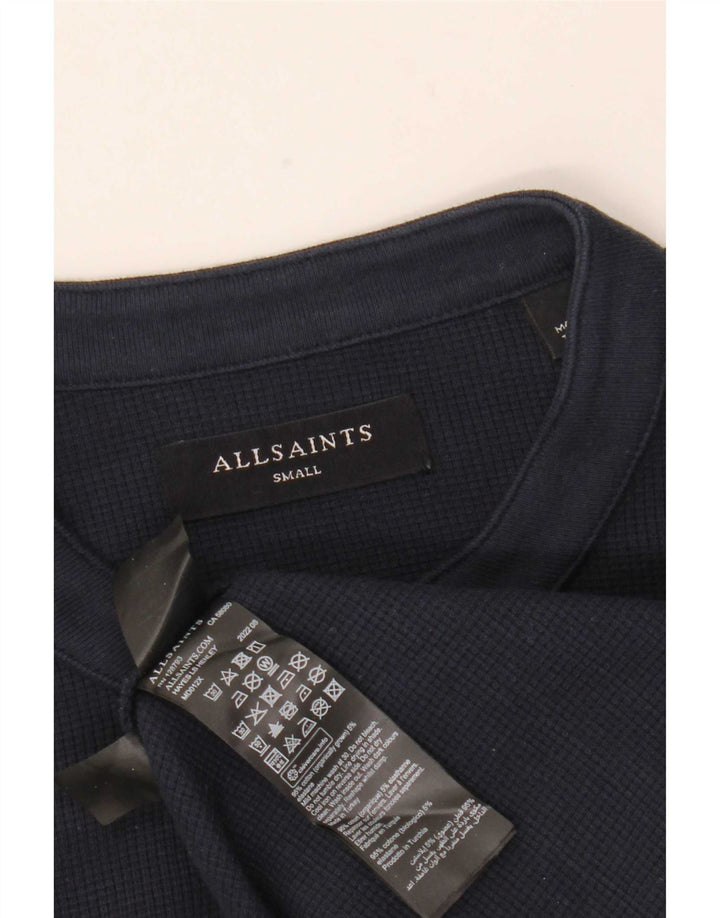 All Saints Herren-Top, langärmelig, klein, marineblau, Baumwolle