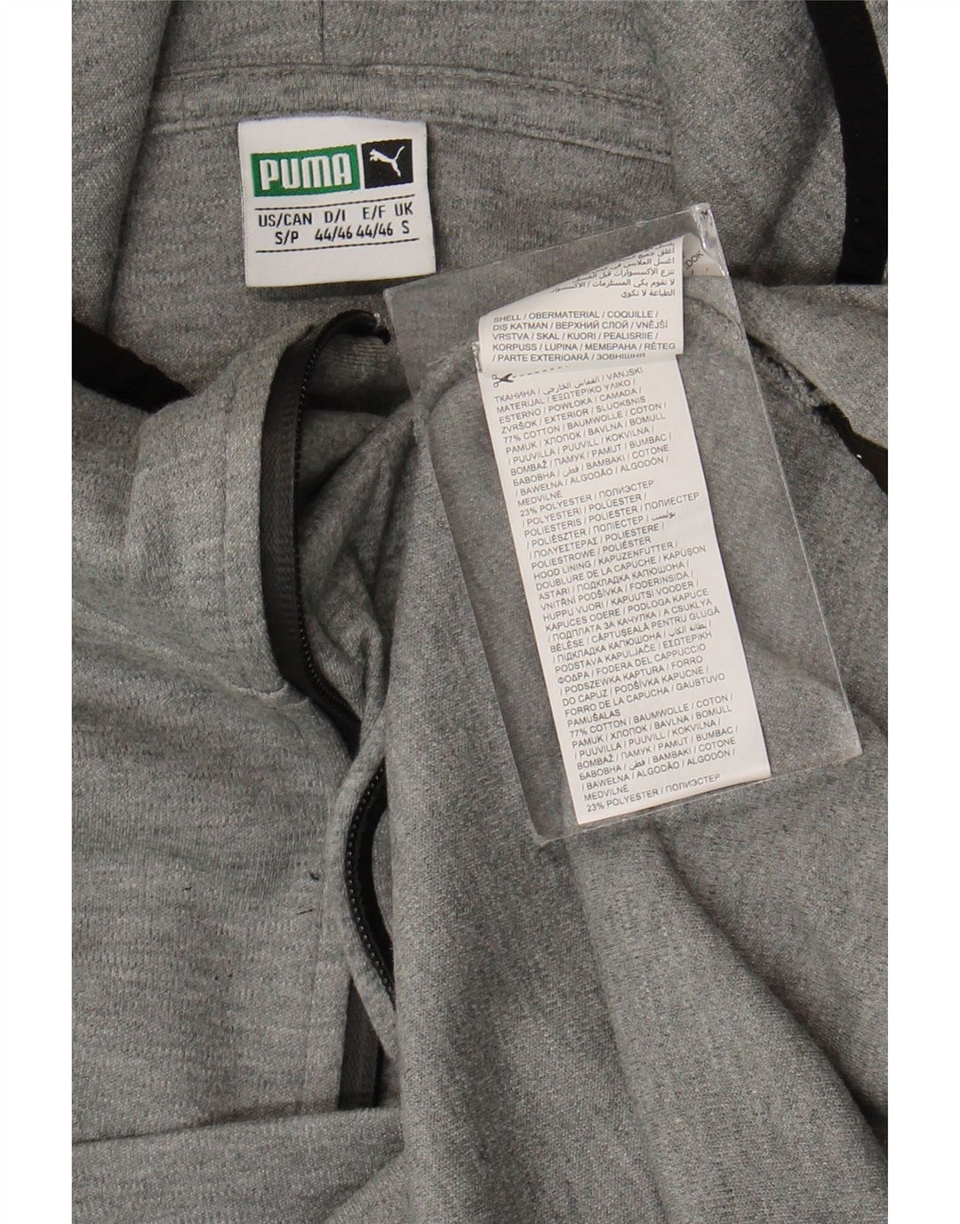 Puma Herren Kapuzenpullover mit Reißverschluss, Größe S, graue Baumwolle
