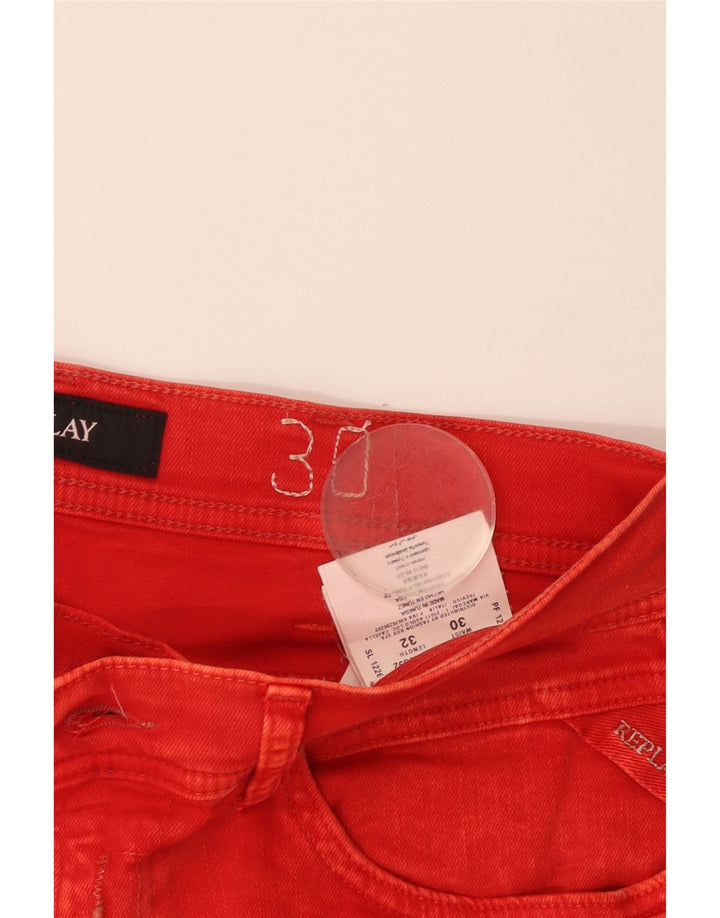 REPLAY Herren Skinny Jeans W30 L32 Rote Baumwolle