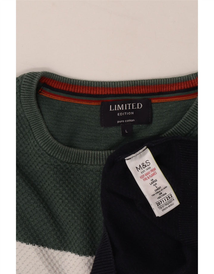 Marks & Spencer Herren-Pullover mit Rundhalsausschnitt, groß, Marineblau, Farbblock