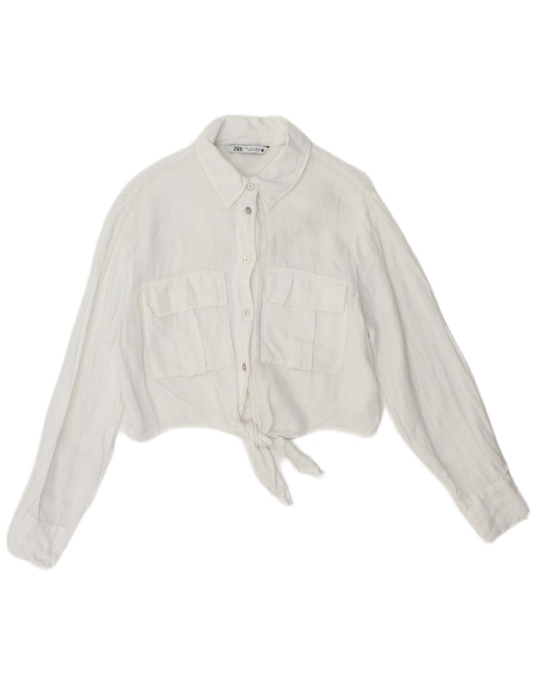 ZARA Womens Crop Front Tie Shirt Blouse UK 10 Small White