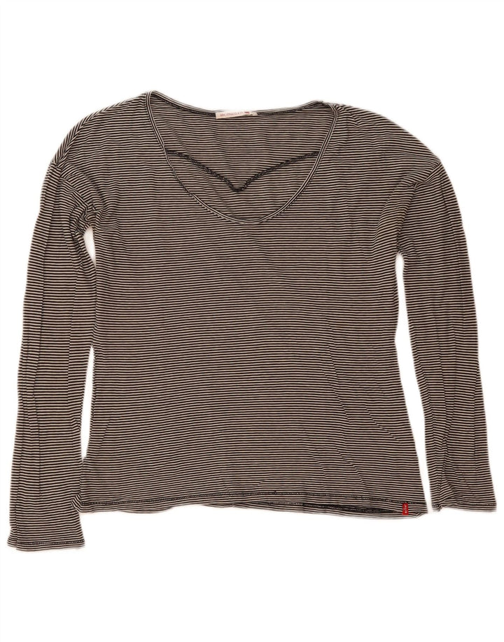 Levi's Damen Top Langarm UK 14 Mittelschwarz gestreift Baumwolle