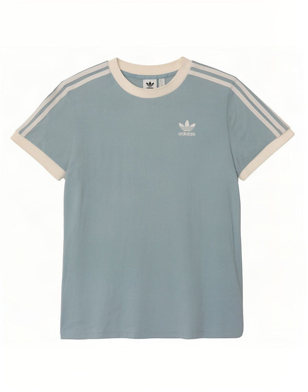 Adidas Damen T-Shirt Top UK 6 XS Blau Colourblock Baumwolle