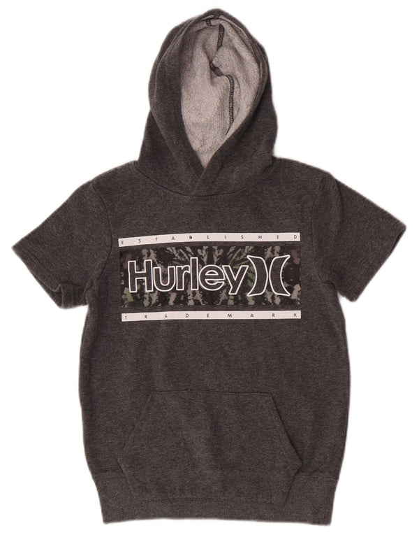 Hurley Kurzarm-Kapuzenpullover für Mädchen mit Grafik, 8–9 Jahre, Größe S, Grau, Baumwolle