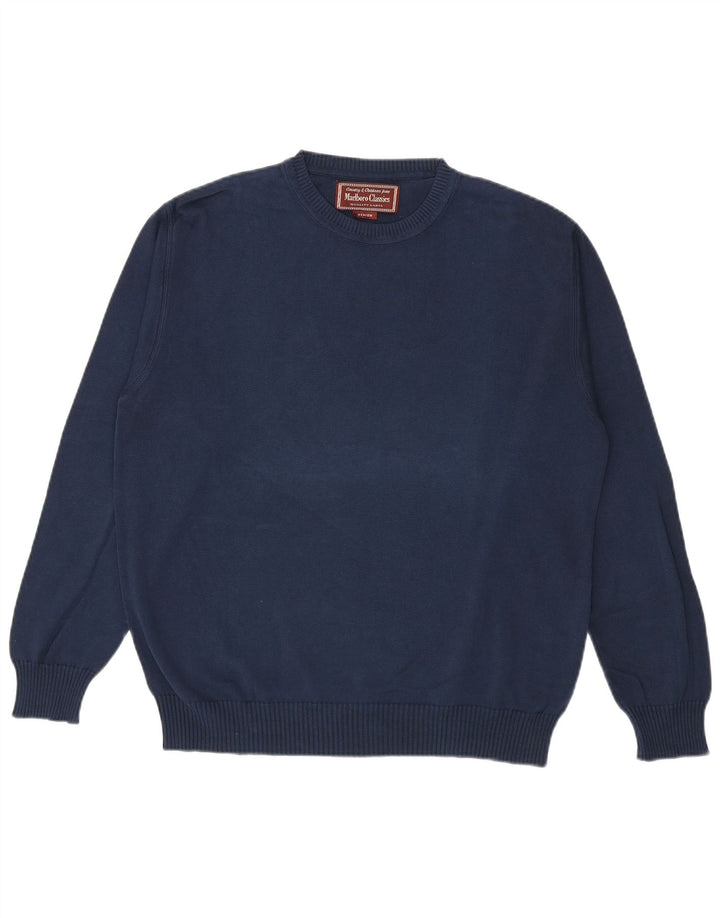 Marlboro Classics Herren-Pullover mit Rundhalsausschnitt, mittelmarineblaue Baumwolle