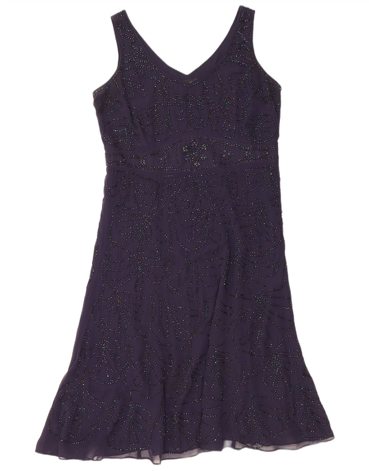 Marks & Spencer Damen Ärmelloses A-Linien-Kleid UK 16 Large Lila Polyester