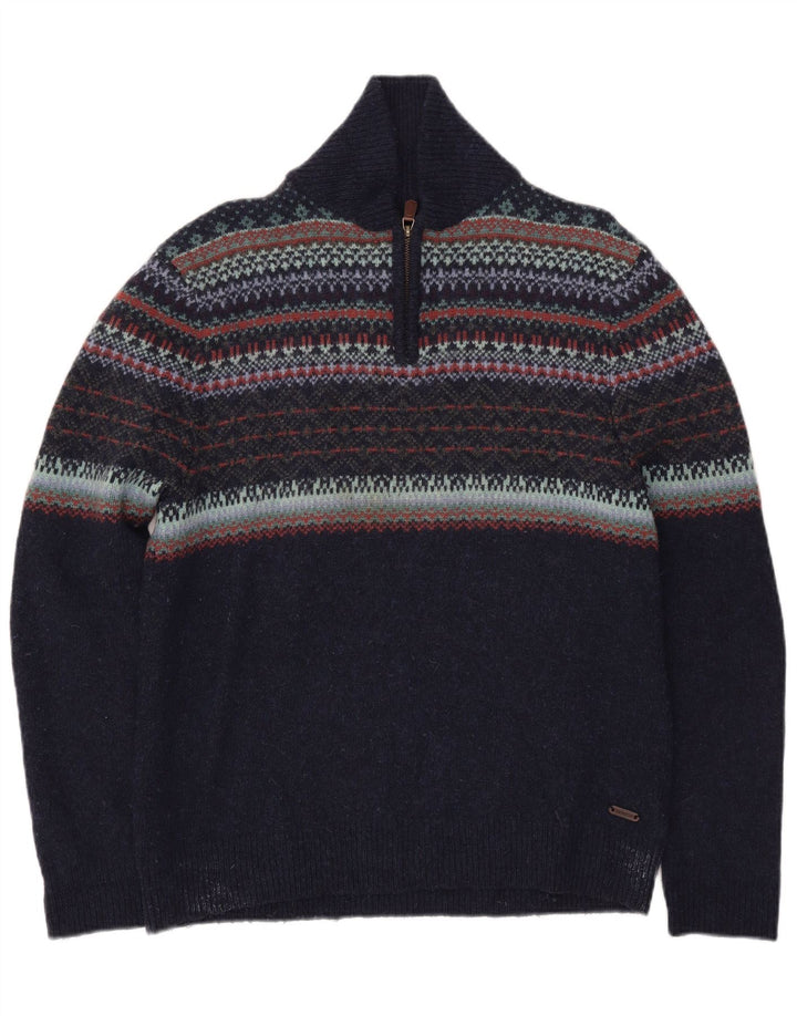 White Stuff Herren-Pullover mit Rollkragen, groß, Marineblau, Fair-Isle-Wolle