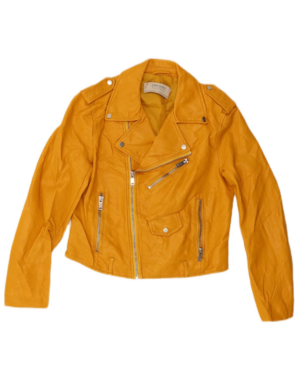 Zara Damen Crop Kunstleder Bikerjacke UK 10 Small Gelbe Viskose