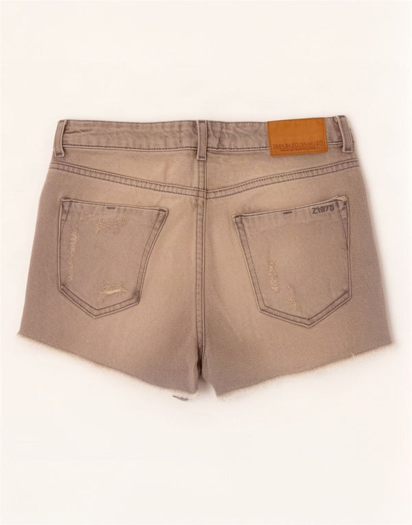 Zara Damen Distressed Denim Shorts EU 38 Small W28 Graue Baumwolle