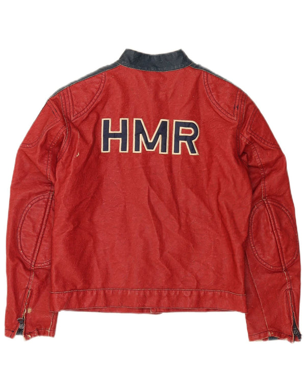 Vintage Jungen Lederjacke mit Grafik, 7–8 Jahre, rot gestreift
