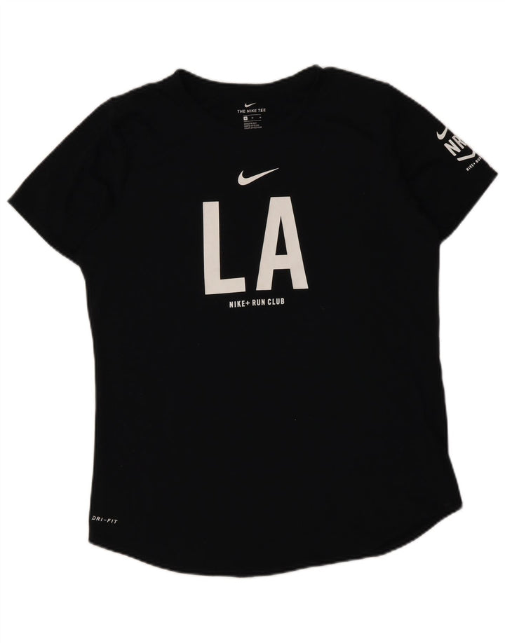 Nike Damen Dri Fit Graphic T-Shirt Top UK 14 Mittelschwarzes Polyester