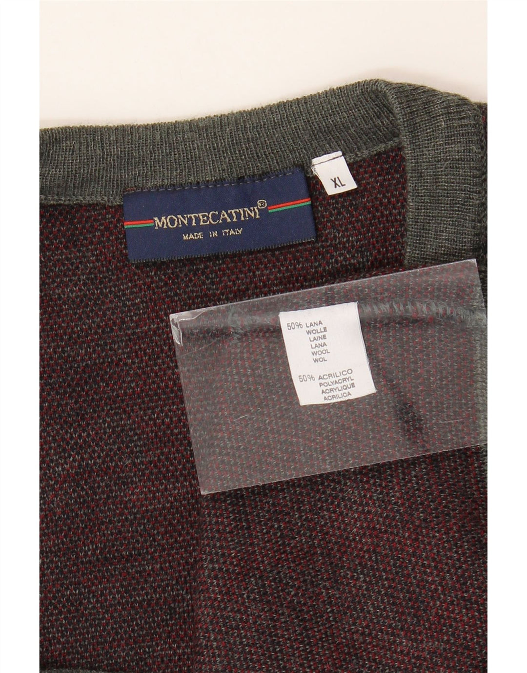 Montecatini Herren-Strickjacke, ärmellos, XL, graue, geometrische Wolle