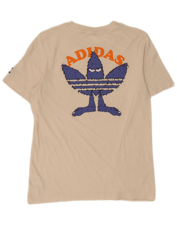 Adidas Herren-T-Shirt mit Grafik, Größe S, cremefarbene Baumwolle