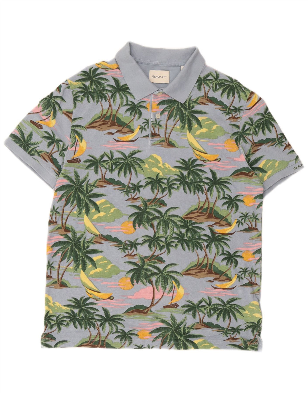 Gant Herren Hawaii-Poloshirt aus mittelblauer Baumwolle