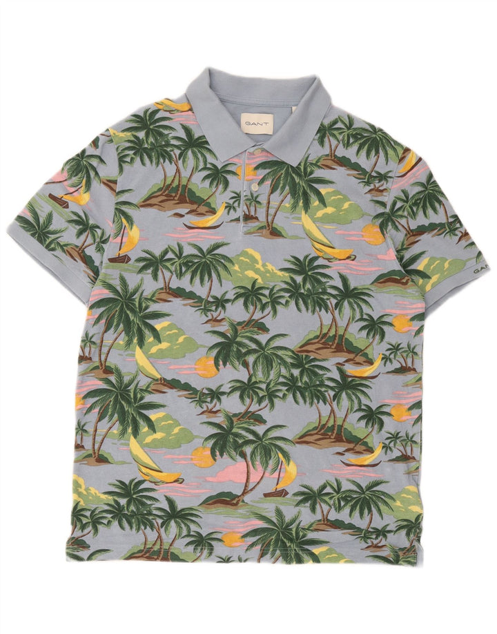 Gant Herren Hawaii-Poloshirt aus mittelblauer Baumwolle