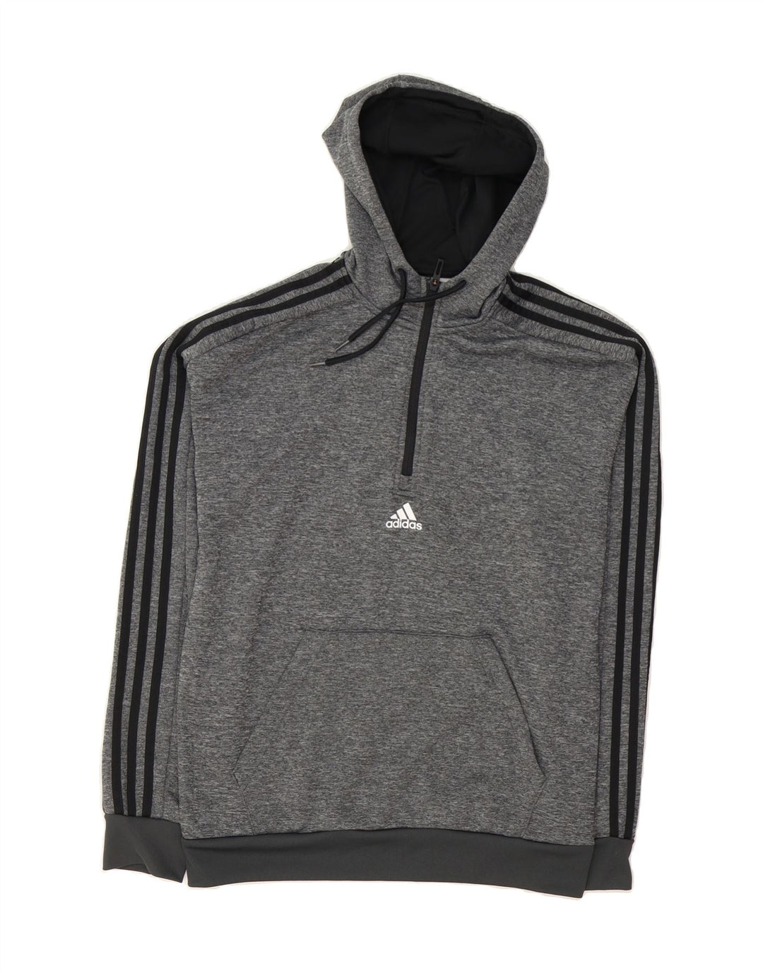 ADIDAS Mens Zip Neck Hoodie Jumper Medium Grey Flecked Polyester Vintage Adidas and Second-Hand Adidas from Messina Hembry 
