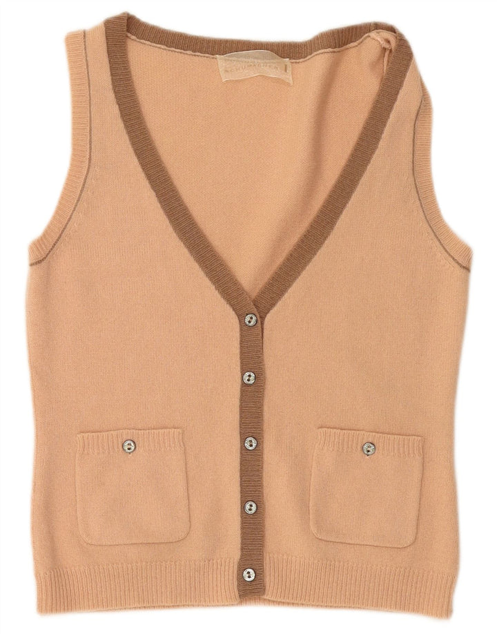 SCHUMACHER Damen Crop Ärmelloser Cardigan Pullover UK 14 Große rosa Wolle