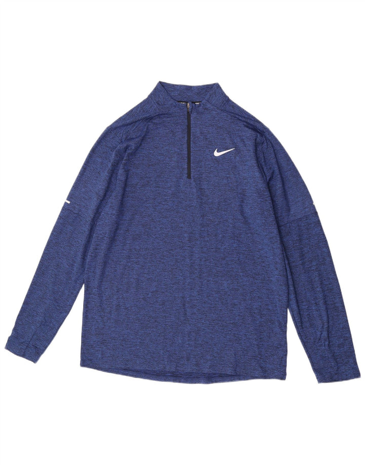 Nike Herren Dri Fit Pullover-Trainingsanzugoberteil mit Reißverschluss, Größe L, Blau meliert