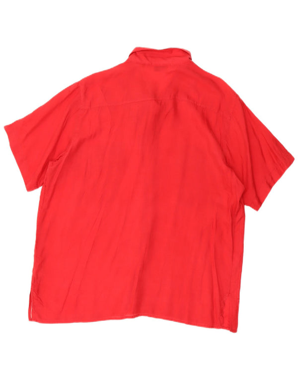 Vintage Damen Kurzarm-Hemdbluse UK 14 Mittelrote Seide